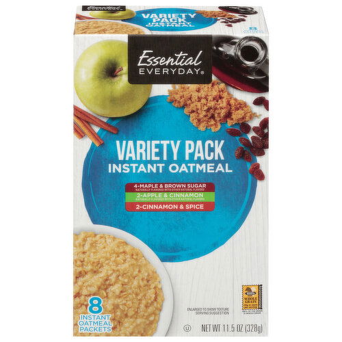 Essential Everyday Instant Oatmeal, Maple & Brown Sugar/Apple & Cinnamon/Cinnamon & Spice, Variety Pack