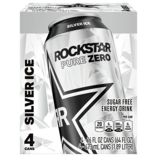 Rockstar Pure Zero Energy Drink, Sugar Free, Silver Ice