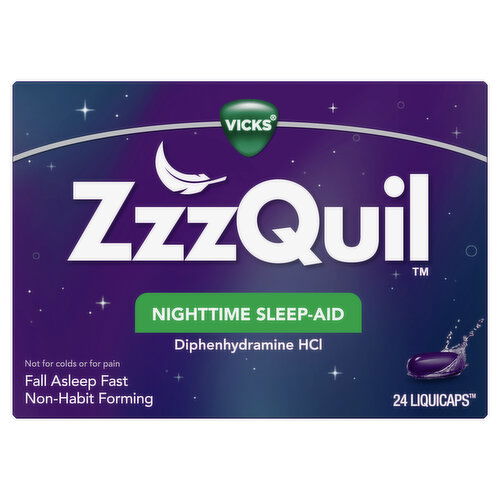 Vicks Vicks ZzzQuil Sleep Aid Liquidcaps, 50mg Diphenhydramine HCI, Over-the-Counter Medicine, 24 Ct