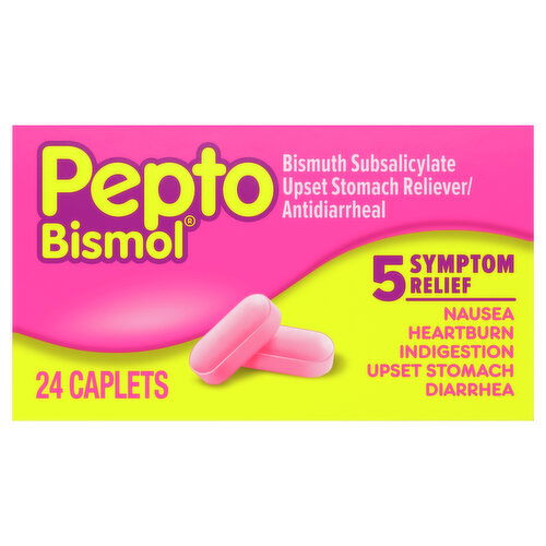 Pepto-Bismol Multi-Symptom Pepto Bismol Caplets for Upset Stomach & Diarrhea Relief, Over-the-Counter Medicine, 24 Ct