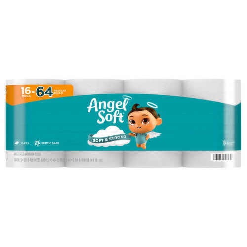 Angel Soft Bathroom Tissue, 2-Ply, Unscented, Mega Rolls