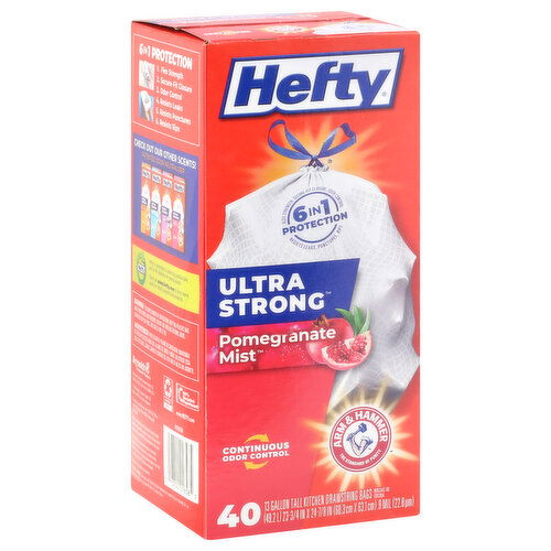 Hefty Ultra Strong Tall Kitchen Bags, Drawstring, Pomegranate Mist, 13 Gallon