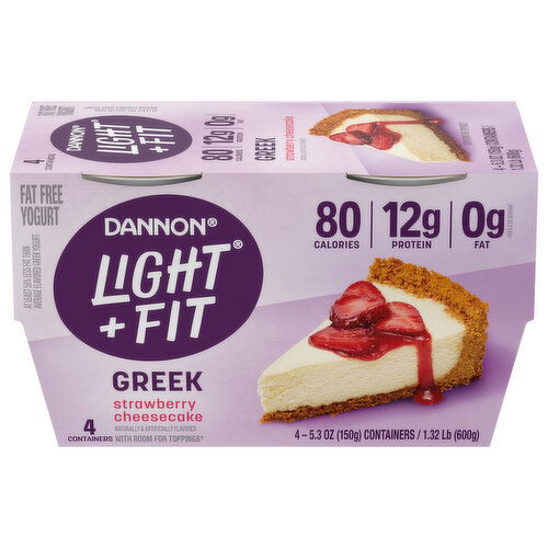 Dannon Light + Fit Yogurt, Greek, Fat Free, Strawberry Cheesecake