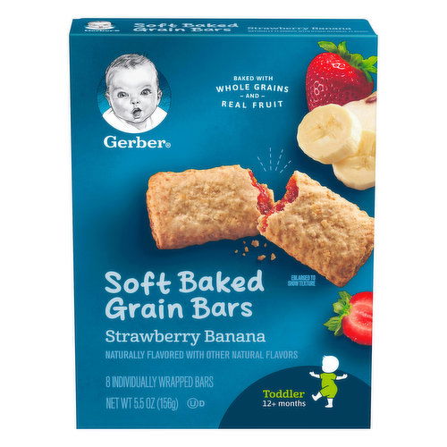 Gerber Grain Bars, Strawberry Banana, Soft Baked, Toddler, 12+ Months