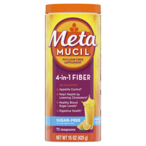 Metamucil Smooth Metamucil 4 in 1 Fiber Supplement Powder, Sugar-Free, Orange, 72 tsp