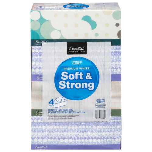 Essential Everyday Facial Tissue, Soft & Strong, Premium White, Two-Ply