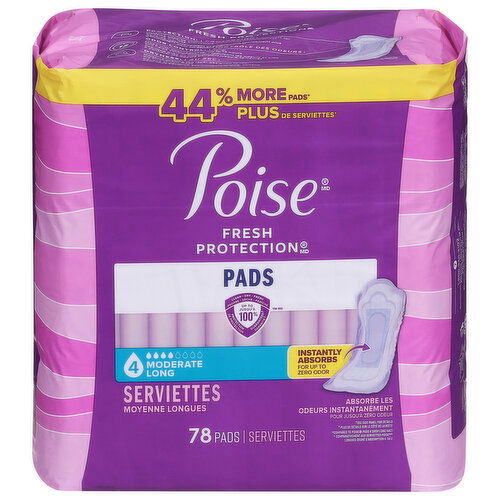 Poise Fresh Protection Pads, 4 Moderate, Long