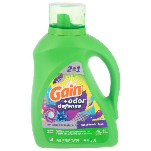 Gain +Odor Defense Detergent, 2 in 1, Super Fresh Blast