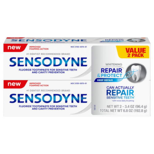 Sensodyne Toothpaste, Whitening, Repair & Protect, Value 2 Pack