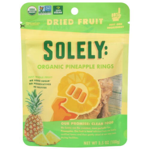 Solely Pineapple Rings, Organic, Dried Fruit