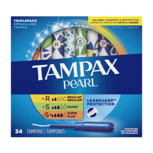 Tampax Pearl Tampax Pearl Tampons Trio Multipack, R/S/SP+ 34 Ct