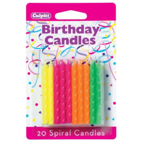 Culpitt Neon Spiral Birthday Candles, 20 Count