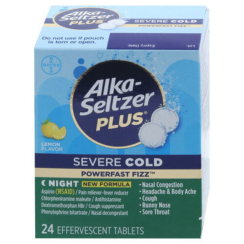 Alka-Seltzer Plus PowerFast Fizz Severe Cold, Night, Lemon Flavor, Effervescent Tablets