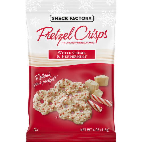 Snack Factory® White Crème and Peppermint Covered Pretzel Crisps