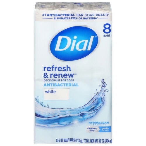 Dial Refresh & Renew Bar Soap, Deodorant, Antibacterial, White