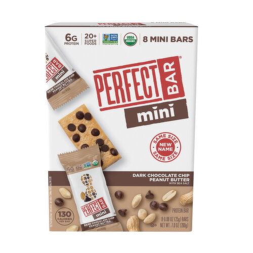 PERFECT BAR Mini Dark Chocolate Chip Peanut Butter Protein Bar, Organic, 8 count