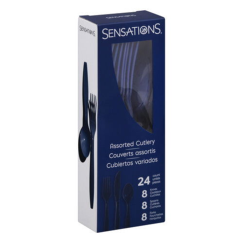 Sensations Cutlery, Navy Blue, Plastic, Assorted