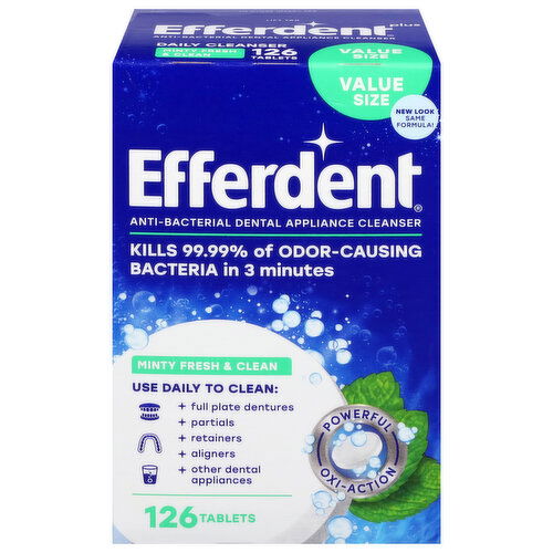 Efferdent Tablets Anti-Bacterial Dental Appliance Minty Fresh & Clean Cleanser Value Size