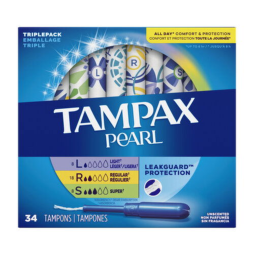 Tampax Pearl Tampax Pearl Tampons Trio Multipack, L/R/S 34 Ct