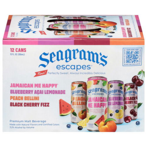 Seagram's Escapes Premium Jamaican Me Happy/Blueberry Acai Lemonade/Peach Bellini/Black Cherry Fizz Malt Beverage