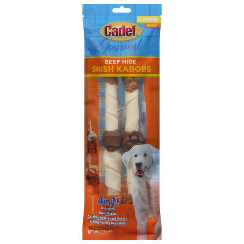 Cadet Dog Treats, Premium, Shish Kabobs, Gourmet, Beef Hide, 4 in 1, X-Large, 2 Pack