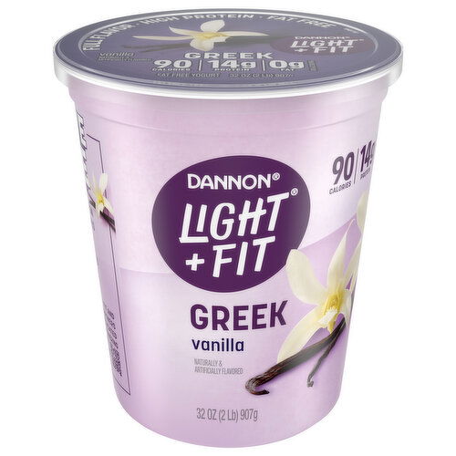 Dannon Light + Fit Yogurt, Fat Free, Vanila, Greek