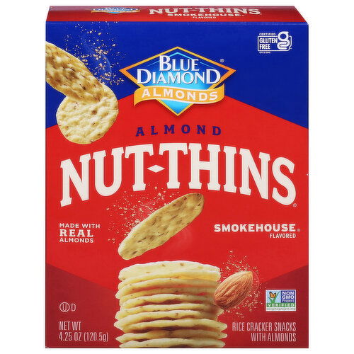 Blue Diamond Almonds Nut-Thins Rice Cracker Snacks, Almond, Smokehouse Flavored