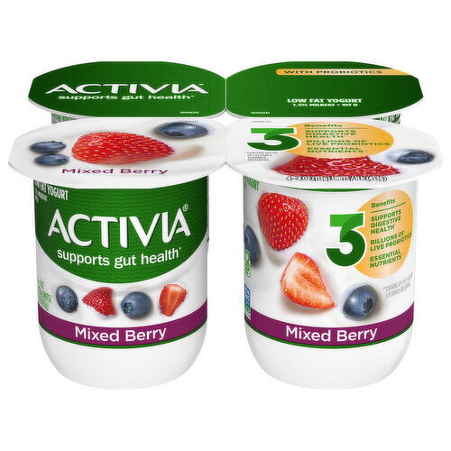 Activia Yogurt, Low Fat, 1.5% Milkfat, Mixed Berry