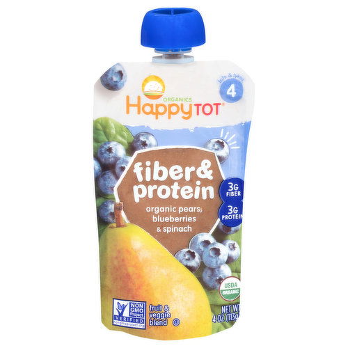 HappyTot Organics Fruit & Veggie Blend, Organic Pears, Blueberries & Spinach, 4 (2+ Years)