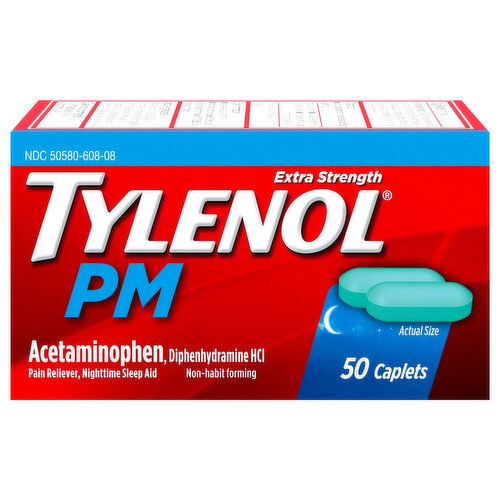 Tylenol PM Pain Reliever/Nighttime Sleep Aid, Extra Strength, Caplets