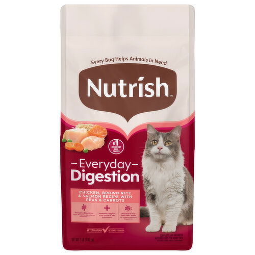 Nutrish Food for Cats, Everyday Digestion, Chicken, Brown Rice & Salmon Recipe with Peas & Carrots, Adult