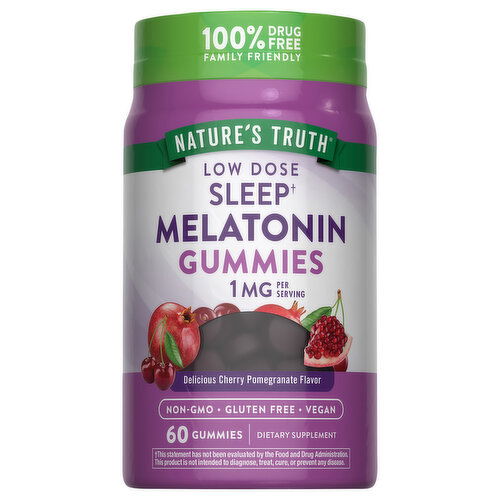 Nature's Truth Melatonin, Low Dose, Sleep, 1 mg, Gummies, Delicious Cherry Pomegranate Flavor