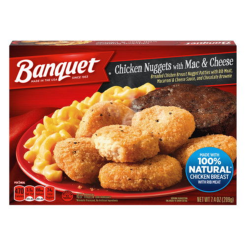 Banquet Chicken Nuggets with Mac and Cheese and Brownie, Frozen Meal