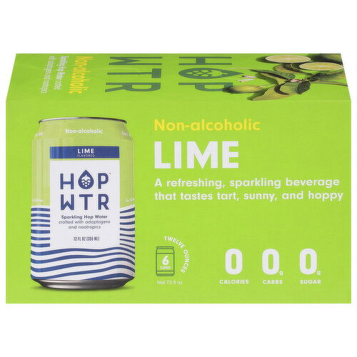 Hop Wtr Sparkling Hop Water, Lime, Non-Alcoholic