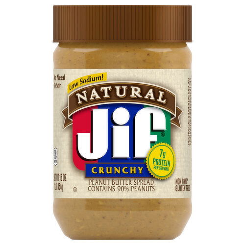 Jif Peanut Butter Spread, Low Sodium, Natural, Crunchy