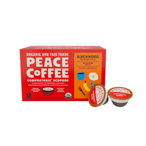 Peace Coffee Compostable Ecopods Birchwood Breakfast Blend Medium Roast