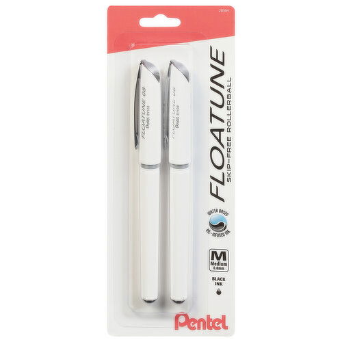 Pentel Floatune Roller Ball Pens, 0.8 mm, Medium, Black Ink, Skip-Free