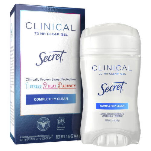 Secret Clinical Strength Clinical Strength Clear Gel Antiperspirant and Deodorant, Completely Clean, 1.6 oz