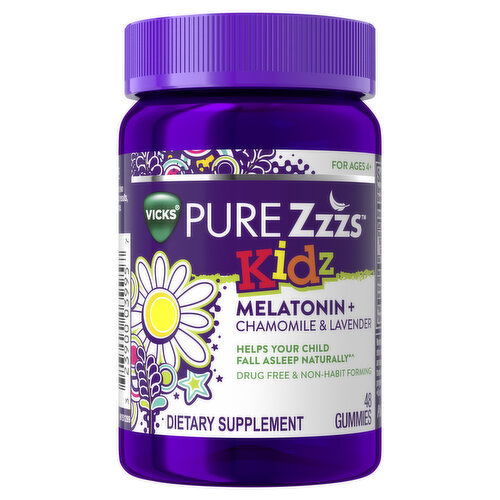 Vicks Kidz PURE Zzzs Kidz, Kids Melatonin Gummy, Sleep Aid, Melatonin 1 mg, Berry Flavored, 48 Sleep Gummies