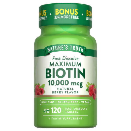 Nature's Truth Fast Dissolve Tablets Maximum Natural Berry Flavor 10000 mcg Biotin
