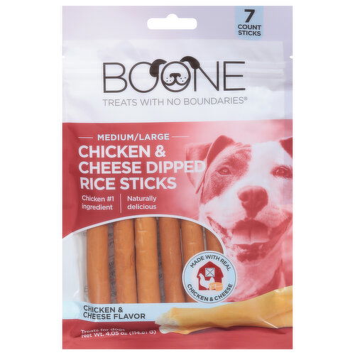 Boone Treat for Dogs, Chicken & Cheese Dipped Rice Sticks, Medium/Large