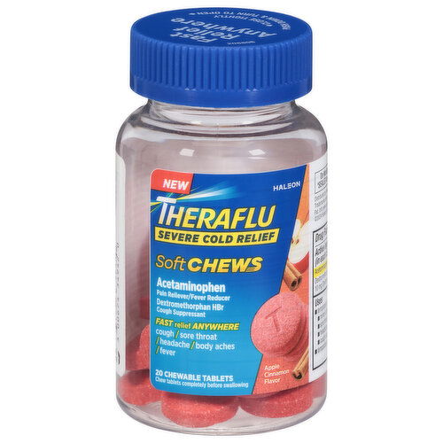 Theraflu Severe Cold Relief, Soft Chews, Tablets, Apple Cinnamon Flavor