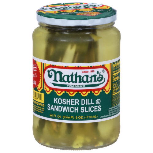 Nathan's Pickles, Kosher Dill, Sandwich Slices, Famous