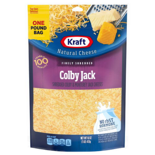 Kraft Cheese, Natural, Colby Jack, Finely Shredded, One Pound Bag