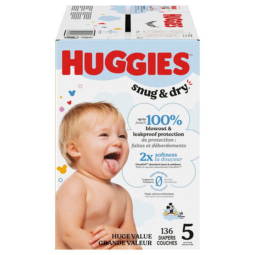 Huggies Snug & Dry Diapers, 5 (Over 27 lb)