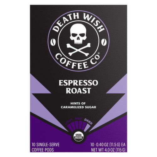 Death Wish Coffee Co Coffee, Dark, Espresso Roast, Single-Serve Pods