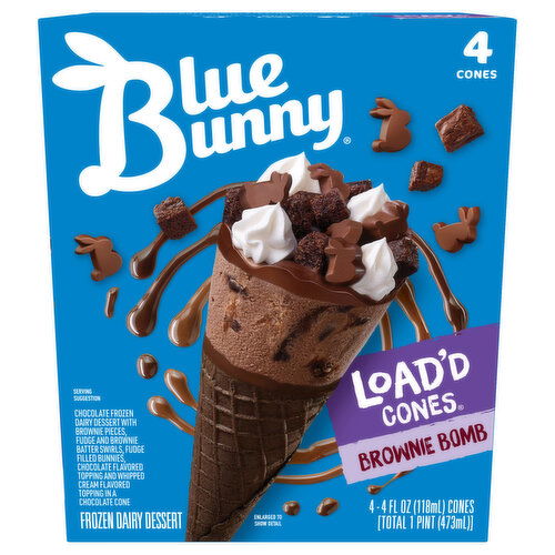 Blue Bunny Load'd Cones Frozen Dairy Dessert, Brownie Bomb