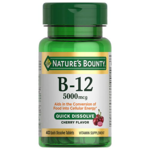 Nature's Bounty B-12, 5000 mcg, Quick Dissolve Tablets, Cherry Flavor