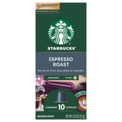 Starbucks Coffee, Ground, Dark Roast, Espresso Roast, Aluminum Capsules