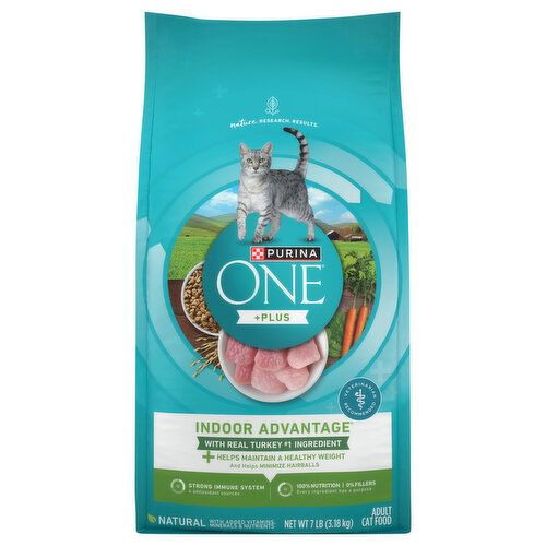 Purina One +Plus Cat Food, with Real Turkey, Indoor Advantage, Adult, Natural